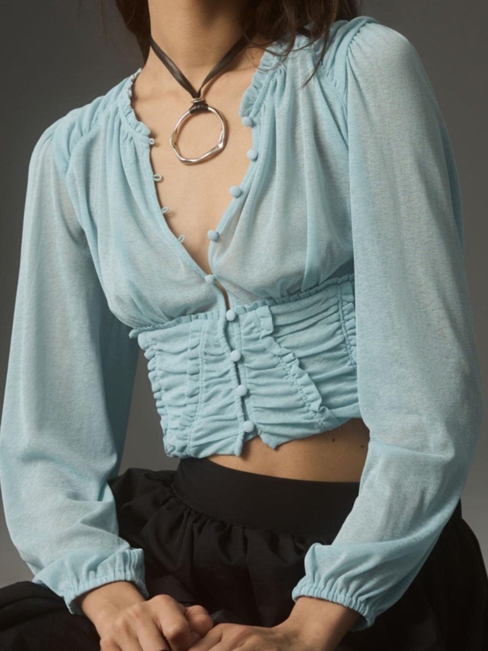 Anthropologie Long-Sleeve Femme Ruched Cropped Top